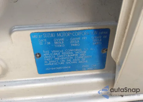 2008 Suzuki Sx4 Convenience/Touring from USA, damaged, VIN JS2YB413685109418